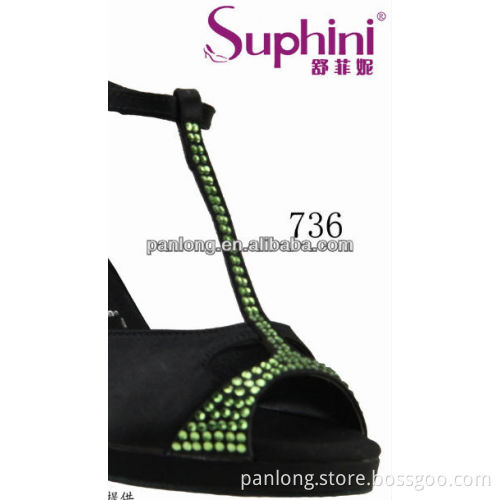 Wholesale dance shoes for women in black and green crystal 736
